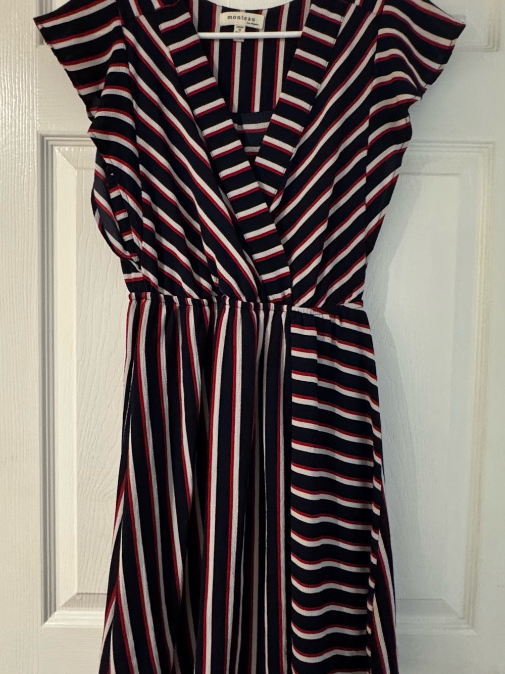 Monteau Navy, Red & White Striped Wrap-Style Dress